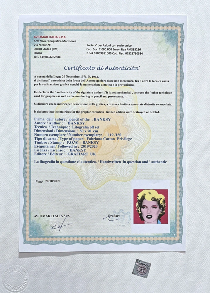 Banksy - Kate Moss červeno-žlutá 119/150 - číslovaná edice s certifikátem, 50x70cm