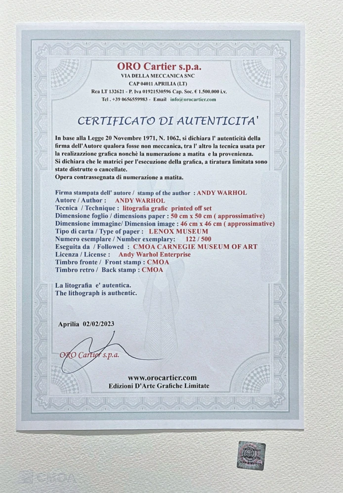 Andy Warhol - Skull na červeném pozadí x/500 - signováno, 50x50cm, limitovaná edice CMOA s certifikátem