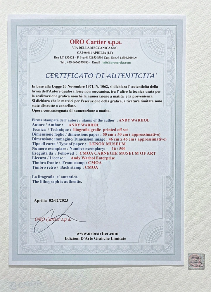 Andy Warhol - Skull na zeleném pozadí x/500 - signováno, 50x50cm, limitovaná edice CMOA s certifikátem