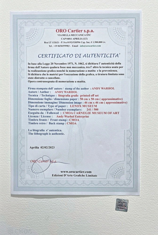 Andy Warhol - Levis 241/500 - signováno, 50x50cm, limitovaná edice CMOA s certifikátem