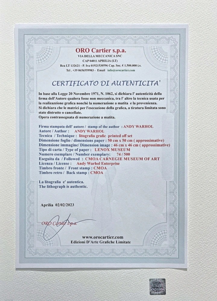 Andy Warhol - Paramount modro-oranžový 74/500 - signováno, 50x50cm, limitovaná edice CMOA s certifikátem