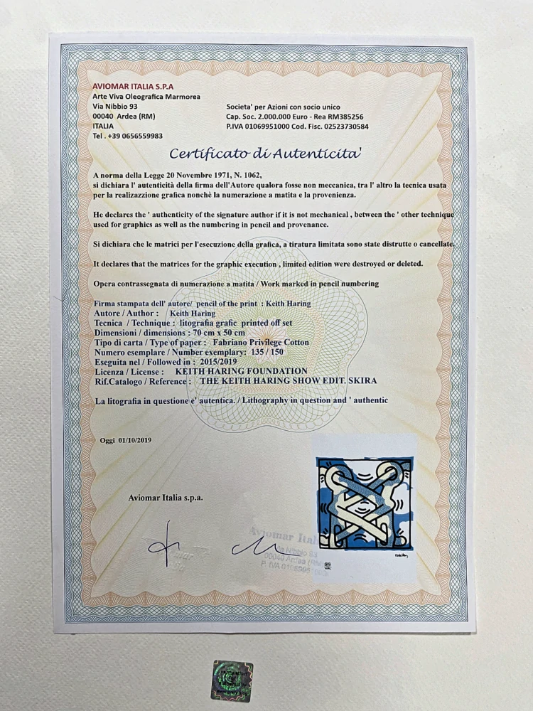 Keith Haring - Art attack on aids 135/150 - signováno, limitovaná edice s certifikátem, 50x70 cm