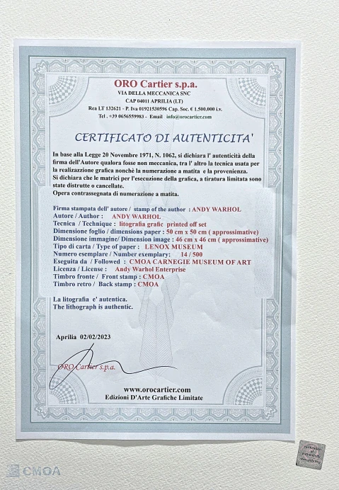 Andy Warhol - Elvis Presley červeno-růžovo-žlutý 14/500 - signováno, 50x50cm, limitovaná edice CMOA s certifikátem