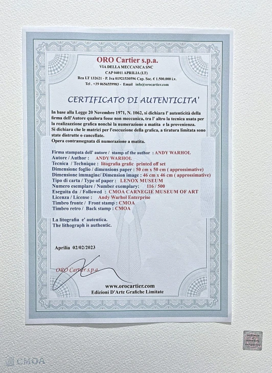 Andy Warhol - Liza Minnelli citrónová 116/500 - signováno, 50x50cm, limitovaná edice CMOA s certifikátem