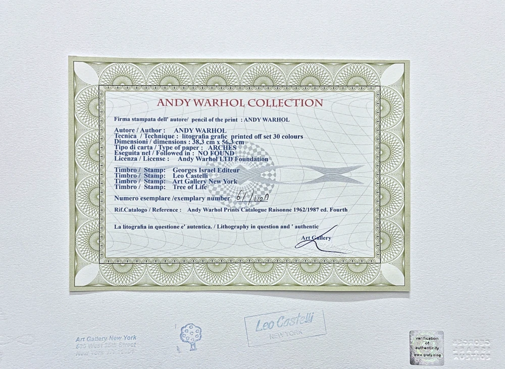 Andy Warhol - Marilyn Monroe tmavě šedá s oranžovým límečkem 61/100 - edice Leo Castelli s certifikátem