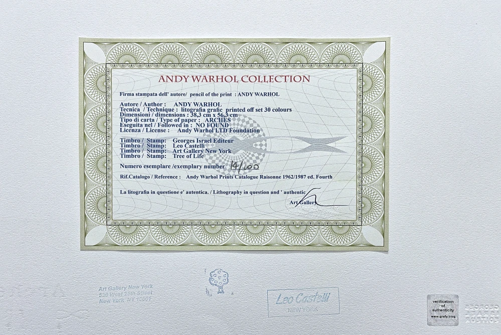 Andy Warhol - Ladies and gentleman II 130 14/100 - edice Leo Castelli s certifikátem