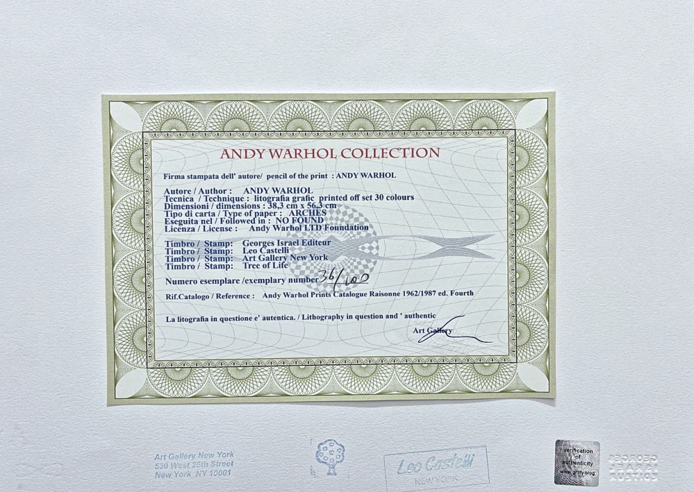 Andy Warhol - Rorschach x/100 - edice Leo Castelli s certifikátem