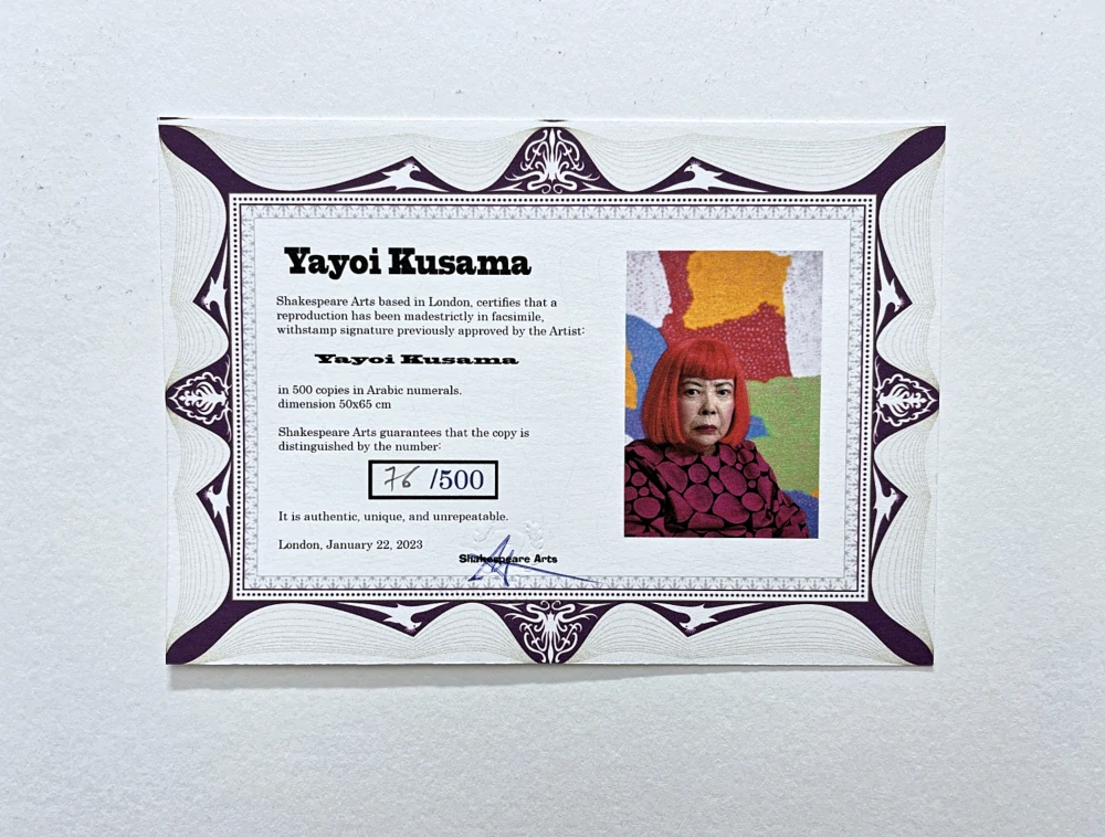 Yayoi Kusama - Cosmic nature 76/500 - signováno, číslovaná edice, 50x65 cm