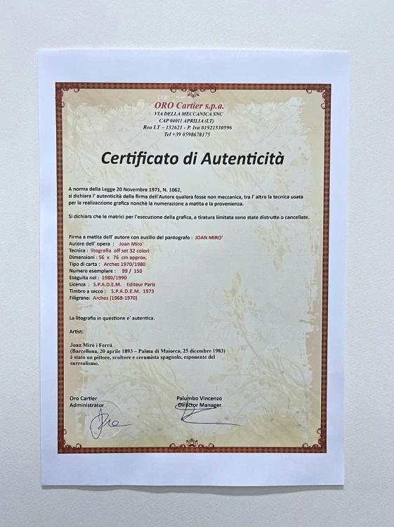 Joan Miró - Portrait IV 99/150 - limitovaná edice s certifikátem, signováno, 56x76cm