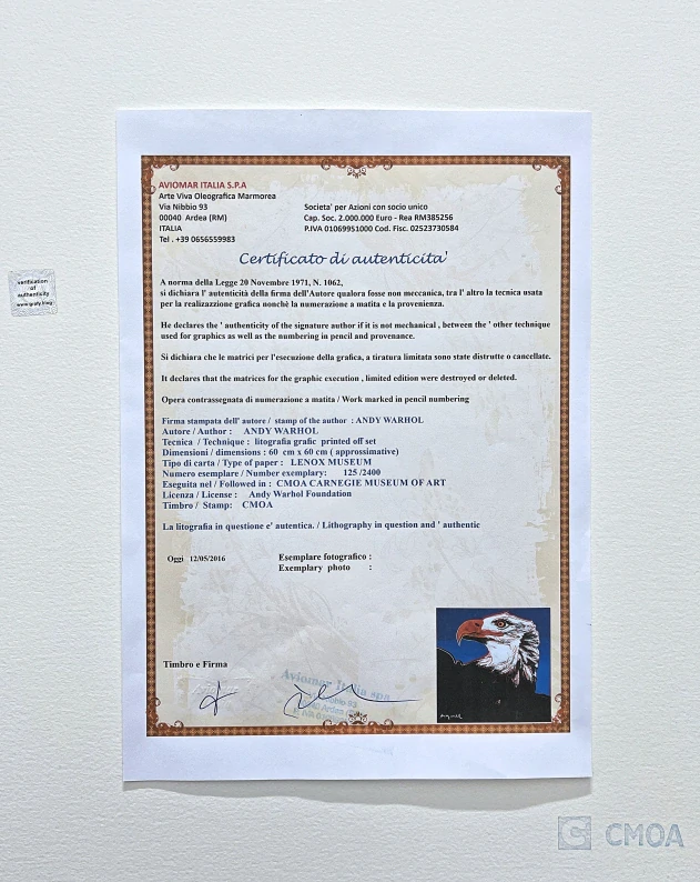 Andy Warhol - Bald Eagle modrý x/2400 - 60x60cm, limitovaná edice CMOA s certifikátem