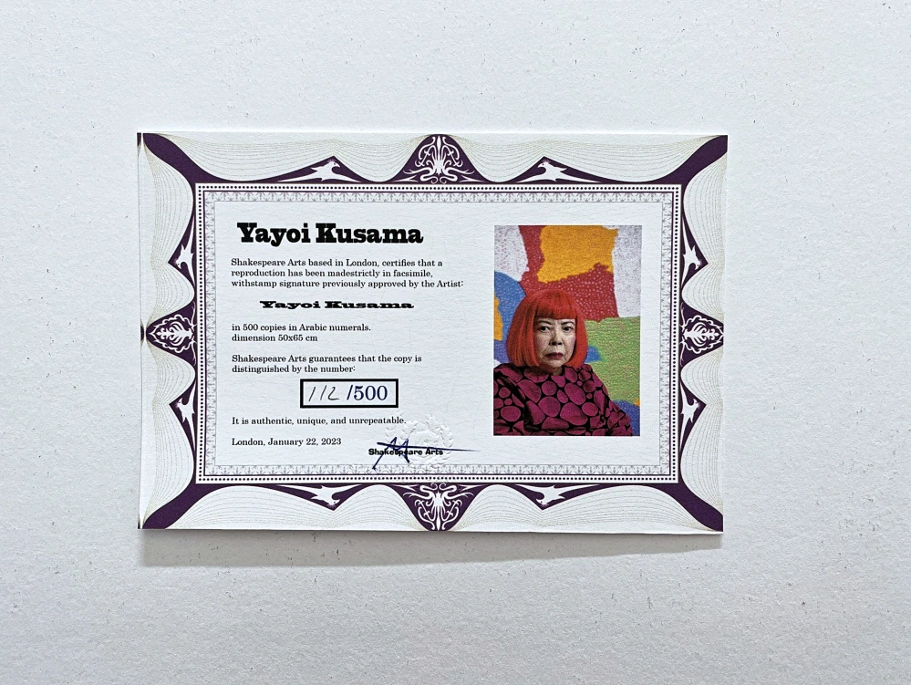 Yayoi Kusama - Flowers speak 112/500 - signováno, číslovaná edice, 50x65 cm