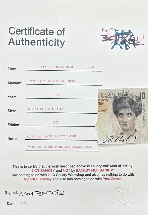 BANKSY/NOT BANKSY - Rat with Spray Cans gray 3/5 - originální ručně stříkaný sprej na papíře