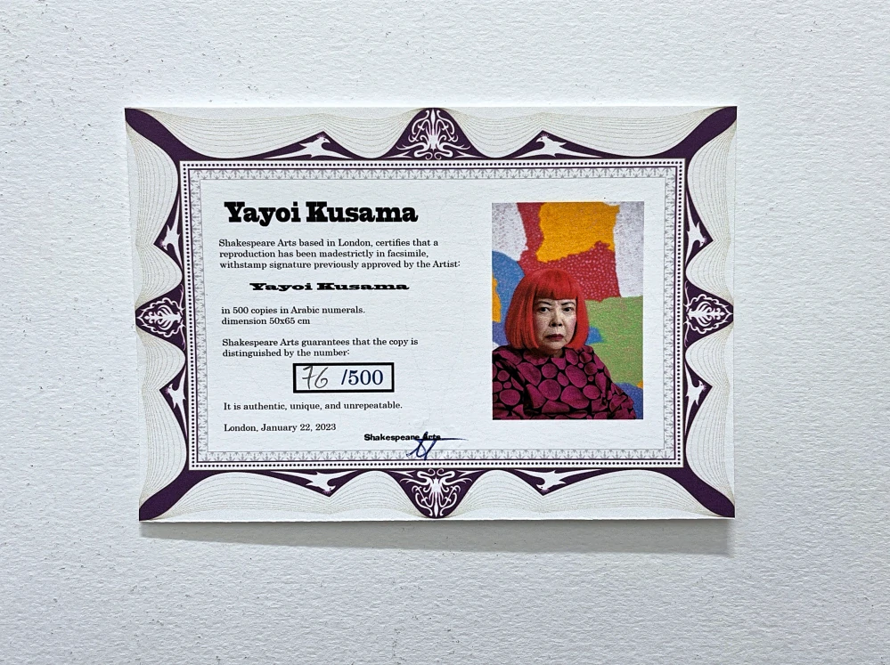 Yayoi Kusama - Flower basket x/500 - signováno, číslovaná edice, 65x50 cm