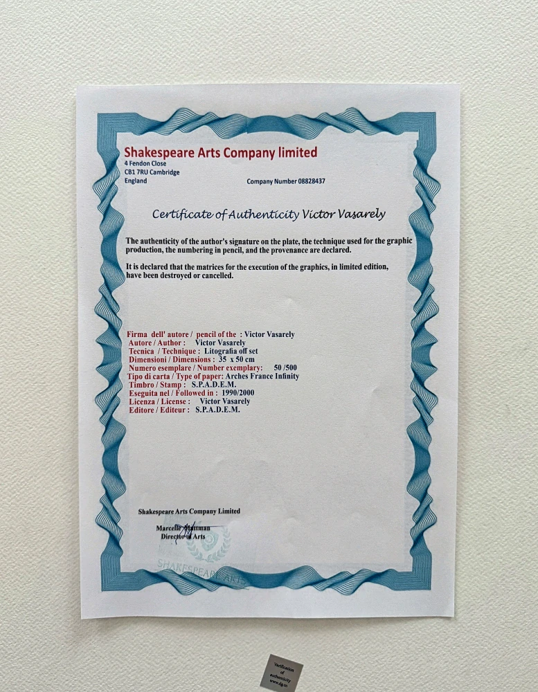 Victor Vasarely - Lacoete A - 50/500 - limitovaná edice s certifikátem,