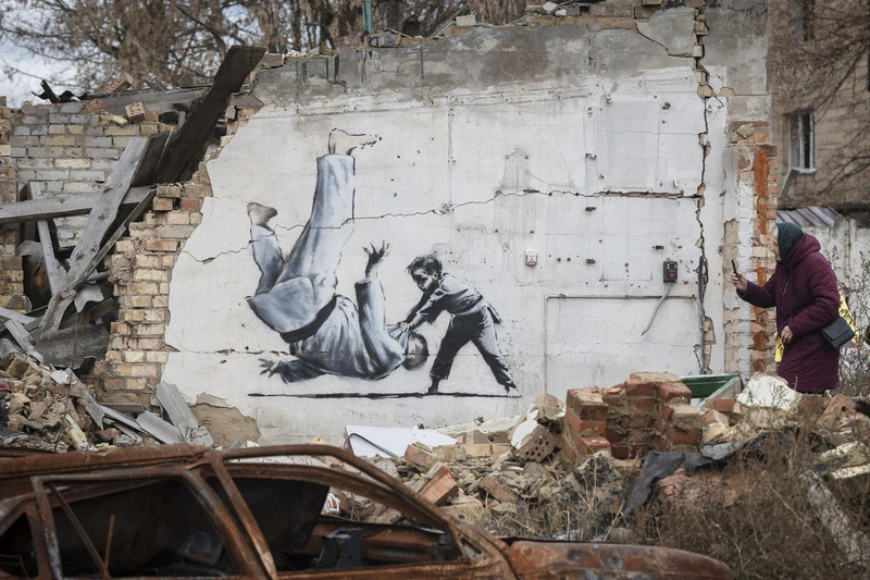 BANKSY/NOT BANKSY - Putin Heavyweight blue 10/20 - originální ručně stříkaný sprej na papíře