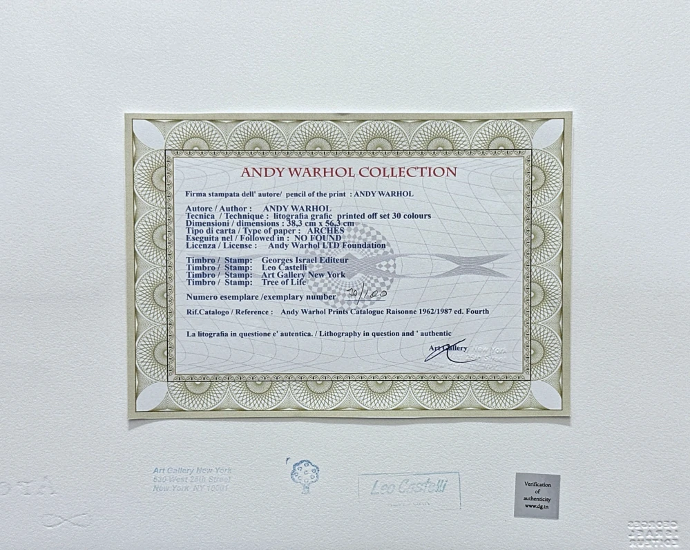Andy Warhol - Female Portrait x/100 - edice Leo Castelli s certifikátem