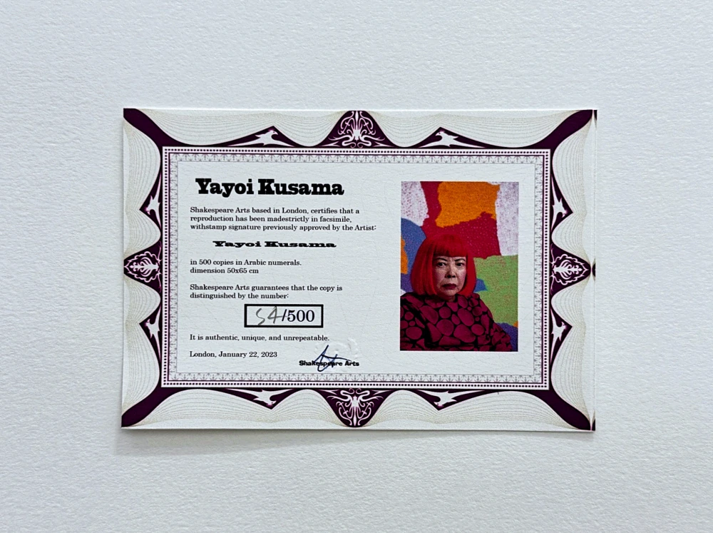 Yayoi Kusama - White Pumpkin Blue and Red x/500 - signováno, číslovaná edice, 65x50 cm