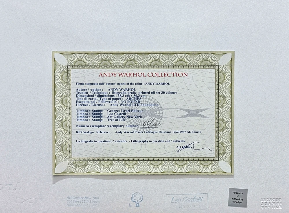Andy Warhol - Dollar Sign x/100 - edice Leo Castelli s certifikátem