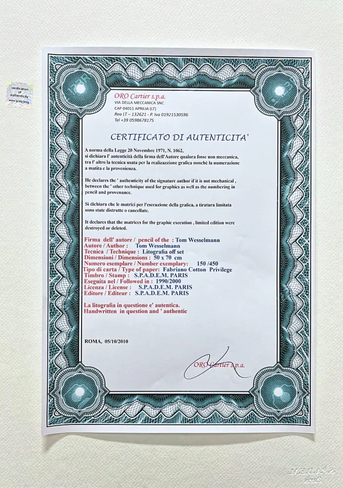 Tom Wesselmann - From Brown Eyes Under Glass - signováno, limitovaná edice 150/450