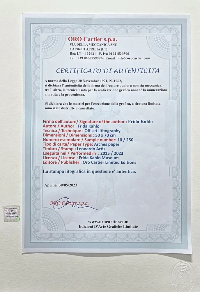 Frida Kahlo - Portrait Of Christina My Sister 10/250 - limitovaná edice s certifikací, 50x70cm