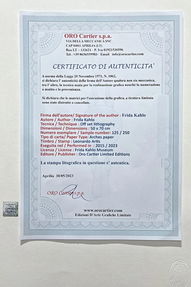 Frida Kahlo - Autorretrato con traje de terciopelo 125/250 - limitovaná edice s certifikací, 50x70cm