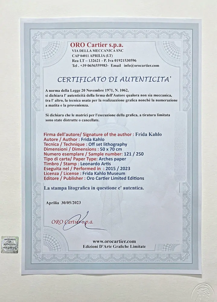 Frida Kahlo - Portrait of Luther Burbank 121/250 - limitovaná edice s certifikací, 50x70cm