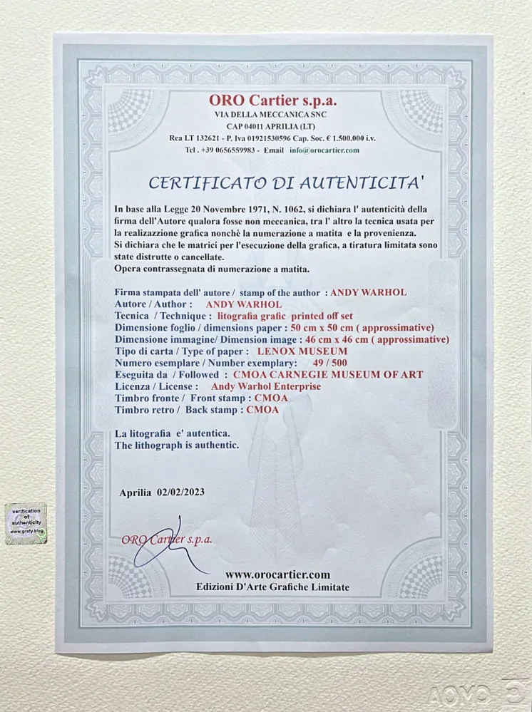 Andy Warhol - Marilyn Monroe modrá 49/500 - signováno, 50x50cm, limitovaná edice CMOA s certifikátem