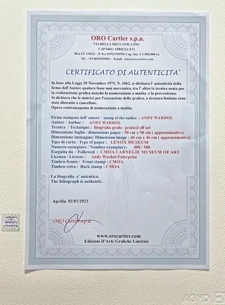 Andy Warhol - Marilyn Monroe žluto-červená 400/500 - signováno, 50x50cm, limitovaná edice CMOA s certifikátem