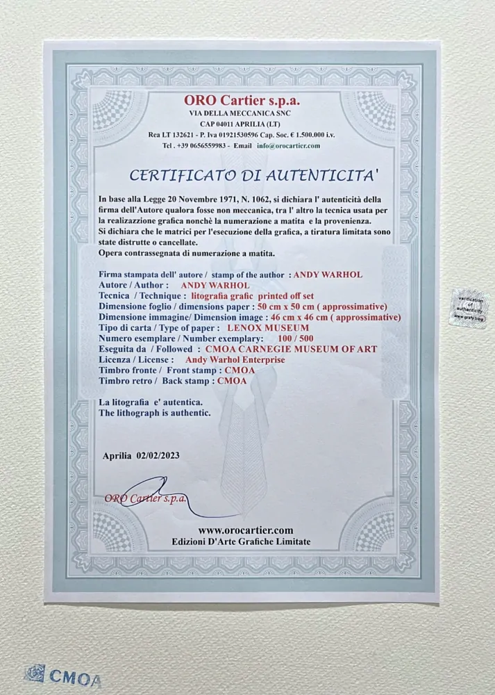 Andy Warhol - Uncle Sam žlutý 100/500 - signováno, 50x50cm, limitovaná edice CMOA s certifikátem