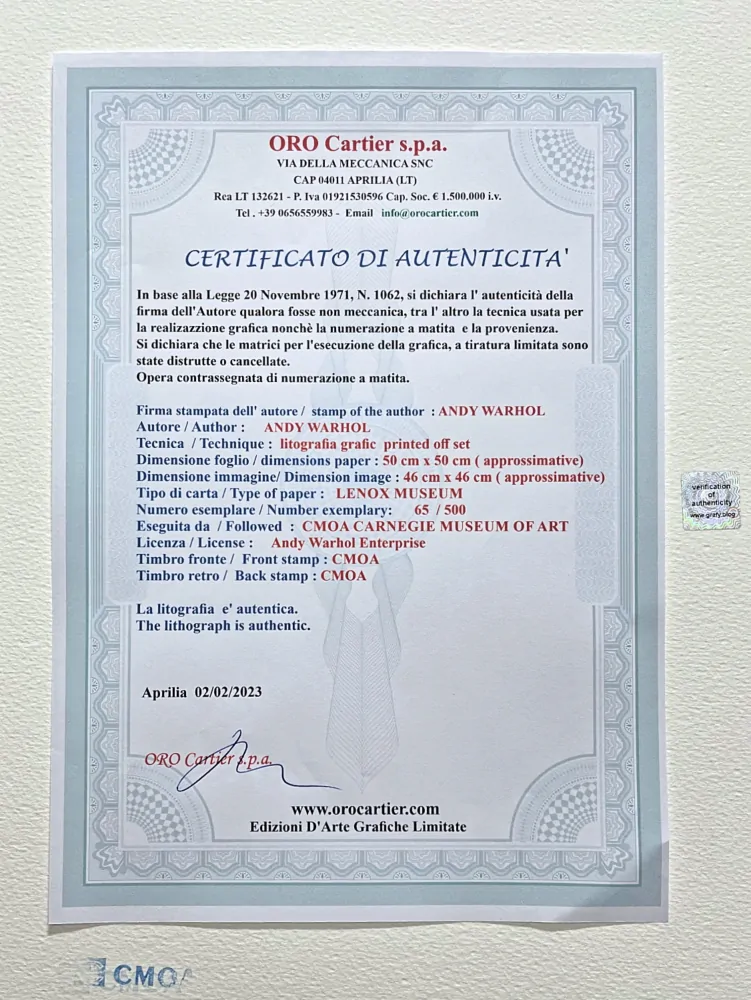 Andy Warhol - Paramount fialový x/500 - signováno, 50x50cm, limitovaná edice CMOA s certifikátem