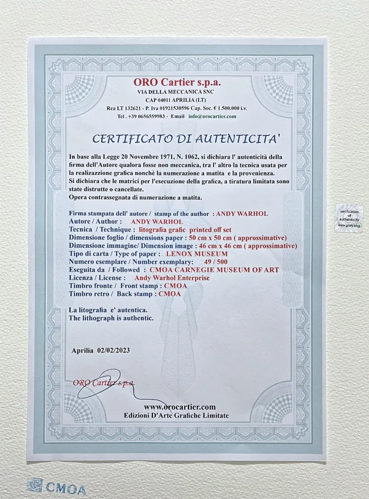 Andy Warhol - Eva Mudocci x/500 - signováno, 50x50cm, limitovaná edice CMOA s certifikátem