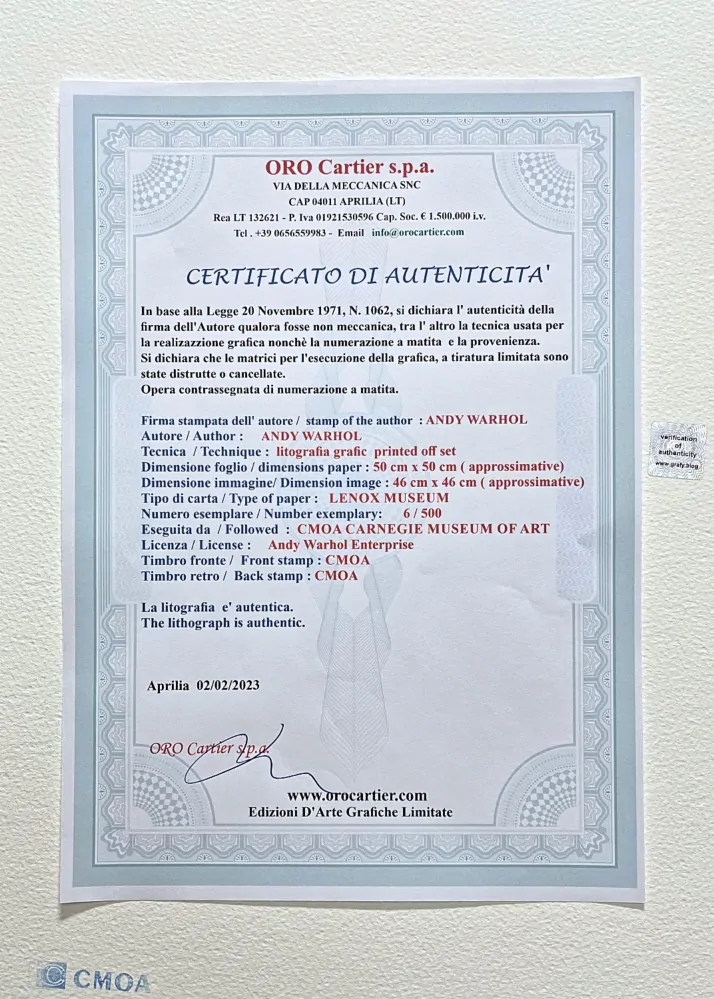 Andy Warhol - Mobilgas růžový 6/500 - signováno, 50x50cm, limitovaná edice CMOA s certifikátem