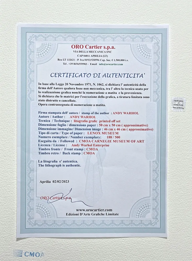 Andy Warhol - Self Portrait červeno-bílý 188/500 - signováno, 50x50cm, limitovaná edice CMOA s certifikátem