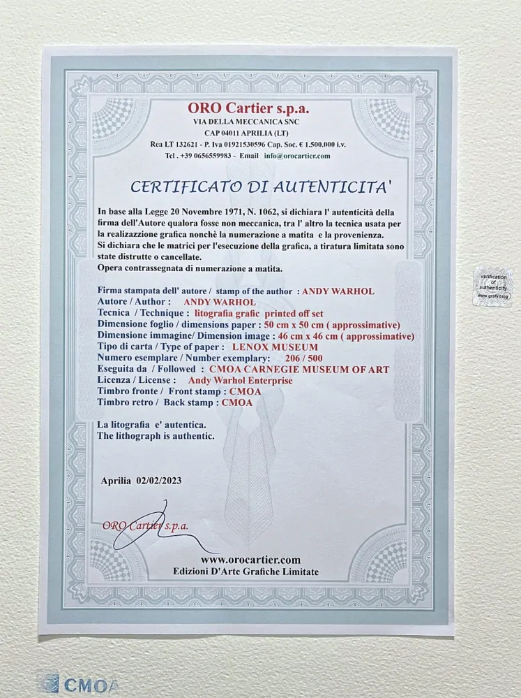 Andy Warhol - Debbie Harry oranžová 206/500 - signováno, 50x50cm, limitovaná edice CMOA s certifikátem