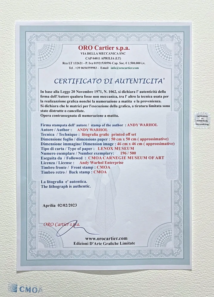 Andy Warhol - Campbells Soup Chicken Rice 196/500 - signováno, 50x50cm, limitovaná edice CMOA s certifikátem