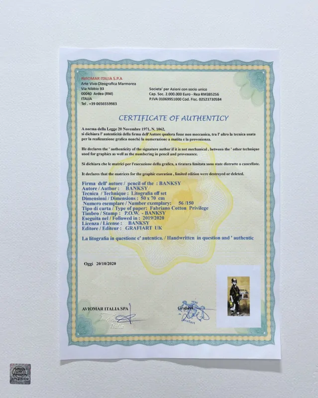 Banksy - Gangster boy 56/150 - číslovaná edice s certifikátem, 50x70cm