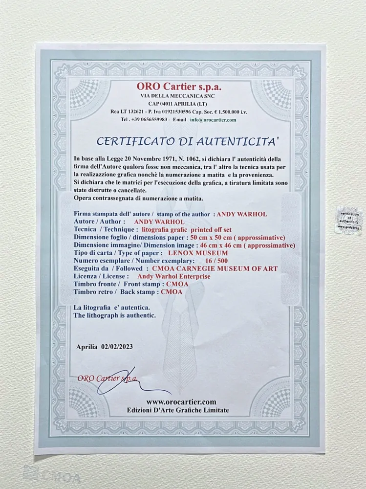 Andy Warhol - Uncle Sam světle modrý 16/500 - signováno, 50x50cm, limitovaná edice CMOA s certifikátem