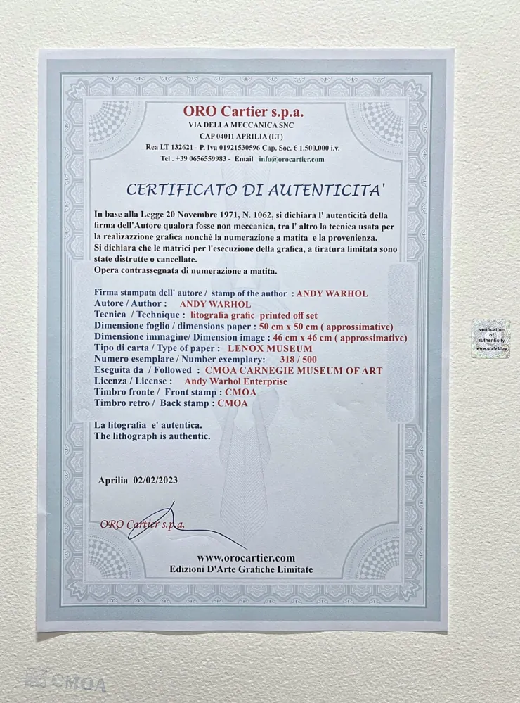 Andy Warhol - Skull oranžová 318/500 - signováno, 50x50cm, limitovaná edice CMOA s certifikátem