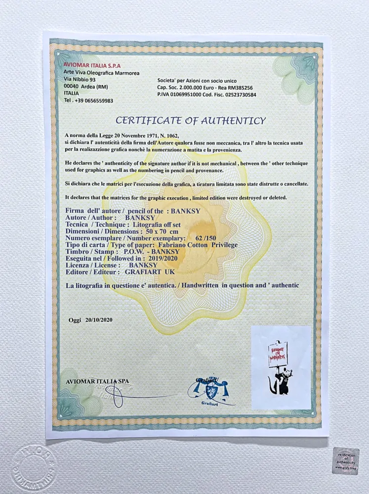 Banksy - Because im Worthless 62/150 číslovaná edice s certifikátem, 50x70cm