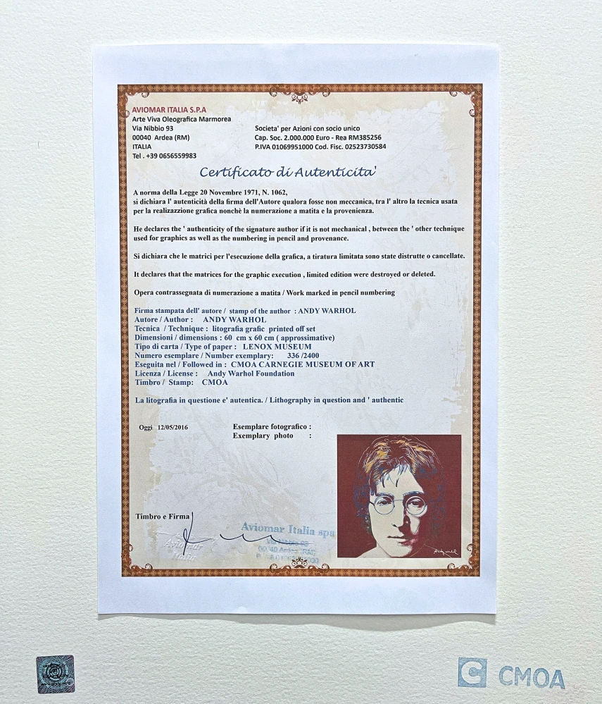 Andy Warhol - John Lennon červeno-hnědý 336/2400 - 60x60cm, limitovaná edice CMOA s certifikátem