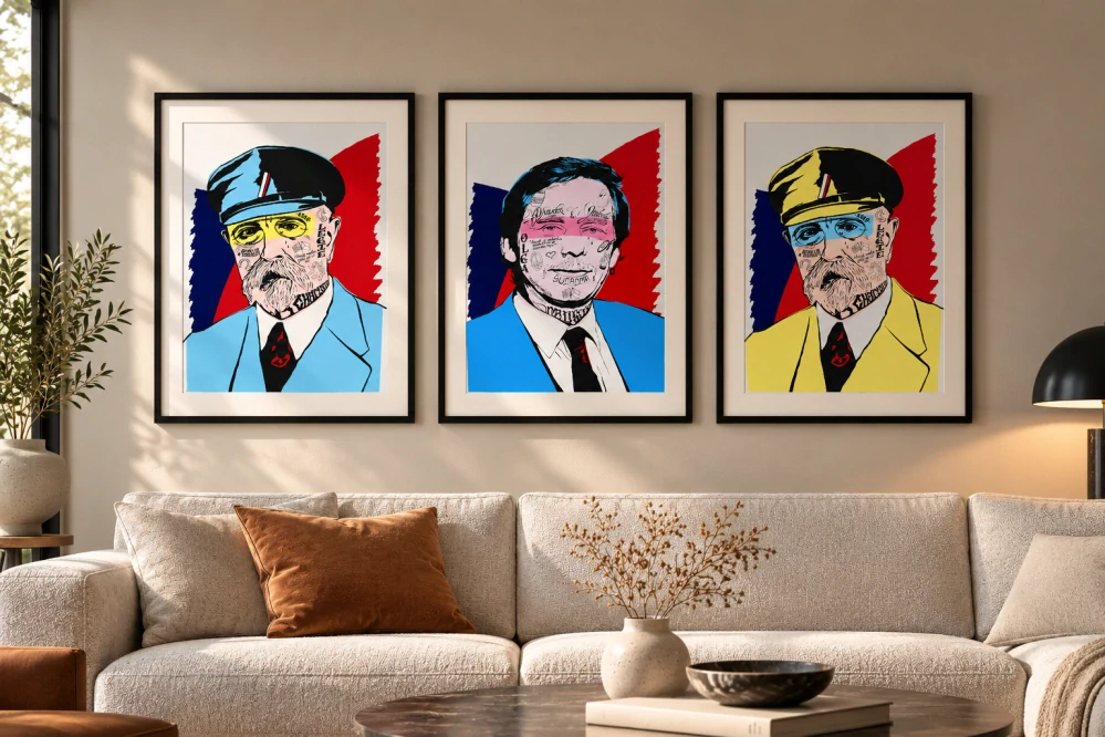 Pasta Oner - AKCE - SADA - 3x serigrafie prezidentů - Václav Havel + Tomáš Garrigue Masaryk - 3 kusy originálních serigrafií, signováno, limitované edice, 50x70cm