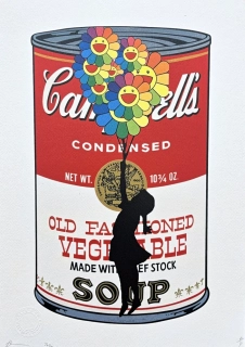 Death NYC - Banksy Flying baloon girl a campbell soup - limitovaná edice s certifikátem, 32x45cm