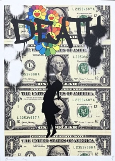Death NYC -  Banksy Flying baloon girl, Murakami a dolar - limitovaná edice s certifikátem, 32x45cm