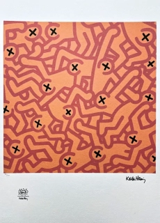 Keith Haring - Untitled orange 70/150 - signováno, limitovaná edice s certifikátem, 50x70 cm