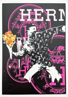 Death NYC - Banksy Flower Thrower a Hermes - limitovaná edice s certifikátem, 32x45cm