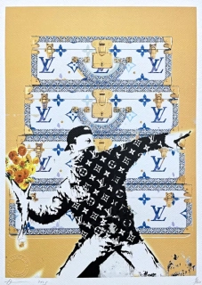 Death NYC - Banksy Flower Thrower a Louis Vuitton - limitovaná edice s certifikátem, 32x45cm