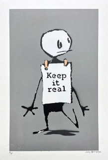 BANKSY/NOT BANKSY - Keep it Real gray 6/10 -  originální ručně stříkaný sprej na papíře