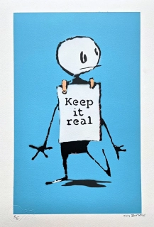 BANKSY/NOT BANKSY - Keep it Real L-blue 6/10 -  originální ručně stříkaný sprej na papíře
