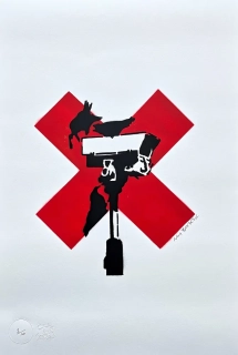 BANKSY/NOT BANKSY - C C TV CROWS 2/10 -  originální ručně stříkaný sprej na papíře