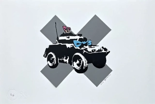 BANKSY/NOT BANKSY - Scout Car 2/10 -  originální ručně stříkaný sprej na papíře